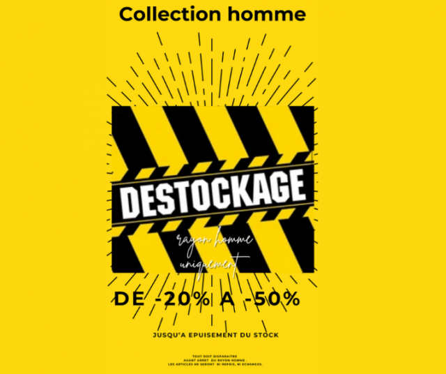 déstockage de la collection homme dans votre boutique come back